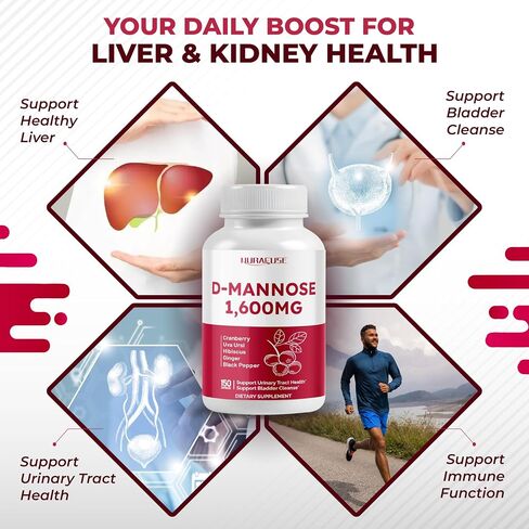 D-Mannose with Cranberry, Uva Ursi, Hibiscus, Ginger, Black Pepper - Supports Urinary Tract Health, Bladder Cleanse - Made and Tested in The USA in Saudi Arabia