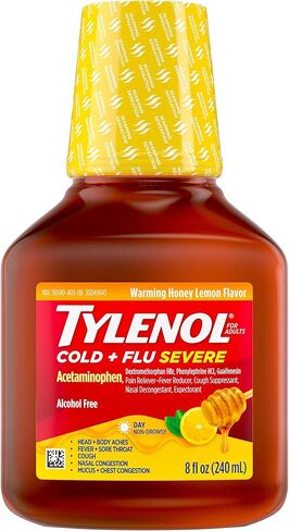 Tylenol Severe Cold + Flu Medicine, Liquid Day Cold & Flu Relief, Honey Lemon, 8 Fl. Oz in Saudi Arabia