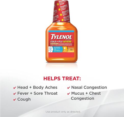 Tylenol Severe Cold + Flu Medicine, Liquid Day Cold & Flu Relief, Honey Lemon, 8 Fl. Oz in Saudi Arabia