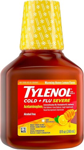 Tylenol Severe Cold + Flu Medicine, Liquid Day Cold & Flu Relief, Honey Lemon, 8 Fl. Oz in Saudi Arabia