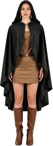 MCJC Medieval Hooded Cloak, Halloween Costume Cape, Black Velvet with Hood, Renaissance Robe in Saudi Arabia