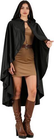 MCJC Medieval Hooded Cloak, Halloween Costume Cape, Black Velvet with Hood, Renaissance Robe in Saudi Arabia
