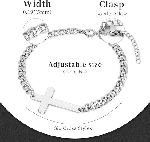 Silver Cross Bracelet for Men Teens, Stainless Steel Cuban/Figaro Cross Chain Link Bracelet 5mm 7+2 Inches, Christian Religious Jesus Confirmation Jewelry Gifts for Him in Kuwait