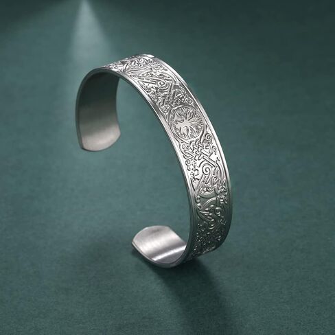 Dreamtimes Viking Tree of Life Bangle Bracelet Raven Talisman Bracelet Stainless Steel Bracelet Viking Celtic Knot Cuff Bangle for Men Women in Kuwait