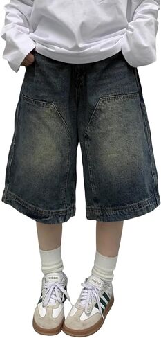 رجال jorts y2k baggy خمر الجرونج جان شورت الهيب هوب الشارع الشتاء جينز السراويل الصيف jorts jorts in Kuwait