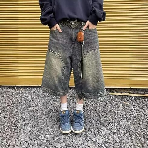 رجال jorts y2k baggy خمر الجرونج جان شورت الهيب هوب الشارع الشتاء جينز السراويل الصيف jorts jorts in Kuwait
