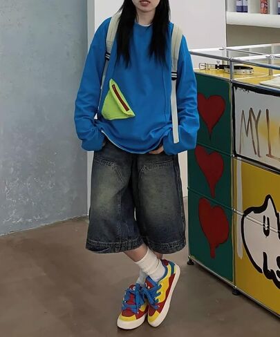 رجال jorts y2k baggy خمر الجرونج جان شورت الهيب هوب الشارع الشتاء جينز السراويل الصيف jorts jorts in Kuwait
