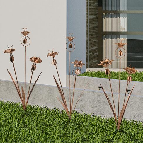 Metal Calla Lilies Flowers with Bells for Outside Yard Art Bronze Wind Chime in Saudi Arabia