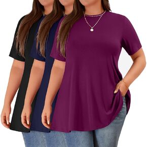 Riyiper 3 Pack Women's Plus Size Tunic Swing Tops Crew Neck Cotton Short Sleeves Loose Fit Summer Tee Shirt with Leggings