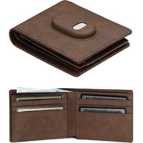Leather Wallet for Samsung Galaxy SmartTag2: Wallet for Men Slim Minimalist Compatible with Samsung Tracker Tag - RFID Blocking Bifold Wallet with ID Window
