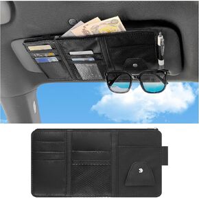 OFBAND Car Visor Organizer with Sunglass Holder,Multi-Functional Car Sun Visor Organizer with Zipper for Cards,Money,Tickets,Leather Interior Accessories (Black)