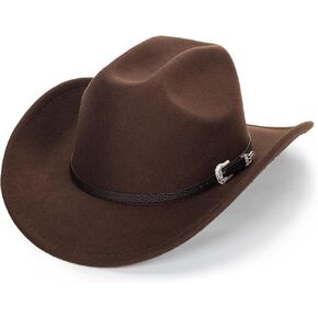 Western Felt Cowboy Cowgirl Hat - Wide Brim Panama Jazz Fedora Hat with Floral Engraved Buckle Belt Decoration 22.4" to 22.8" Black in Kuwait