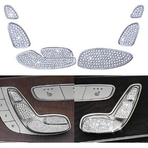 1797 Seat Adjust Buttons Caps Compatible with Mercedes Benz Accessories Parts AMG Bling W205 X253 C253 C GLC Class Control Switch Covers Decals Interior Decorations Women Men Crystal Silver 7 Pack