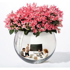 6" Spherical Convex Mirror Glass Bowl Vase - Safety Cubicle Reflector & Desktop Rearview Mirror to See Behind You for Office/Home Décor, Floral Arrangements, Planter Storage (Silver)