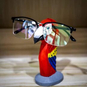 Cute Animal Eyeglass Holder， Wooden Eyeglass Stand Holder, Glasses Accessories for Home, Desk, Office (Red Parrot) Black