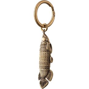 COPPERTIST.WU Arowana Fidget Keychain Brass Fish Key Chain w Keyring Novelty Gifts for Men Women Car Key Decor