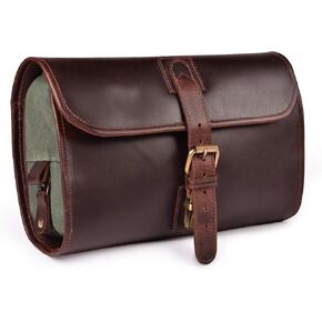 LEATHER VILLAGE Hanging Toiletry Bag for Men & Women, Handcrafted Vintage Cosmetic & Shaving Organizer Travel Dopp Kit- Brown