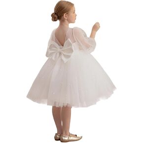 Girls Dress Contrast Mesh Puff Half Sleeve A Line Homecoming Formal Party Dress 4-8 Years