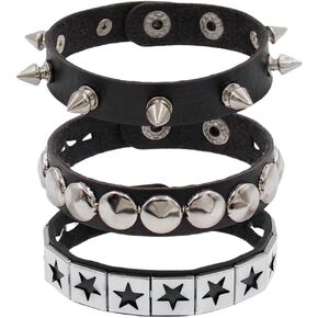 3 Pcs Punk Leather Studded Bracelets - Gothic Spiked Cuff Bracelets - 80s Wristband Rivet Bracelets Accessories for Men Women