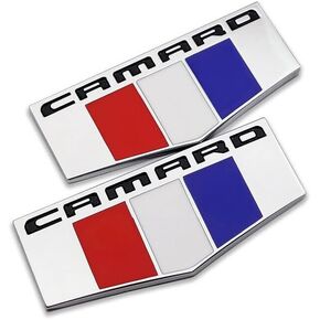 2x Camaro M Emblems 3D Metal Badge الأمامي اليمين بديل Fender اليسار لـ Camaro SS RS ZL1 (Chrome Black)