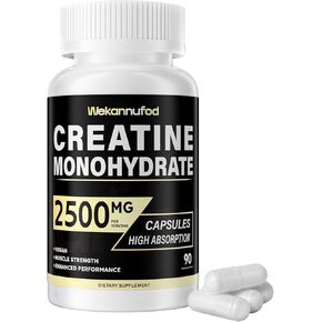 Creatine Monohydrate 2500mg, 90 Capsules - Gluten Free, Non-GMO