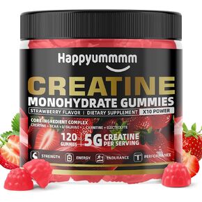 Creatine Monohydrate Gummies 5g for Men & Women, Preworkout Gummy with Electrolyte, BCAA, L-Carnitine, Taurine for Muscle Growth, Strength & Energy Support, Strawberry 120 Count