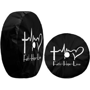 Kiuloam Faith Hope Hope Love Cross Heart Spare Tyre مع ثقب الكاميرا الاحتياطية أغطية عجلات مقاومة للماء لشاحنة RV SuV Trainer RV والعديد من المركبات (17 "للقطر 31" -33 ")