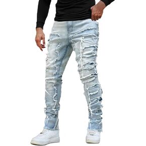 EVEDESIGN Y2K Stacked Jeans for Men - Slim Fit, Skinny and Ripped Streetwear Pants
