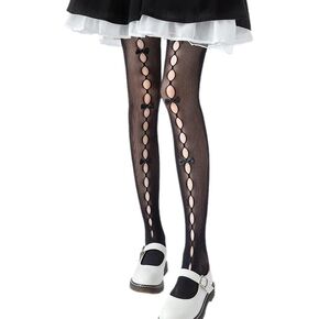 Women's Lolita Socks Cute BowKnot Fishnet Stockings Leggings Mesh Pantyhose Hollow Out lace Tights