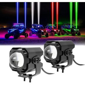 2PCS Laser Whip Light for UTV ATV Can Am Polaris RZR SXS ، PODS LED LED LED RGBW RED GRAY GREEN Blue White White Wathing Light Kit مع تبديل وتوافق عن بُعد مع شاحنة جيب Golf Cart