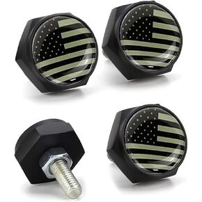 4 PCS License Plate Retaining Screws, Personalized American Flag Alloy Fastening Screws, Replacement Mdification Accessory, Suitable for Most Cars Motorcycles (Black)