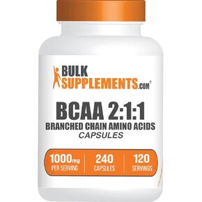 BulkSupplements.com BCAA 2:1:1 Capsules - Branched Chain Amino Acids, BCAA Supplements, BCAA Capsules, BCAA Pills - Gluten Free, 240 Capsules (Pack of 1)