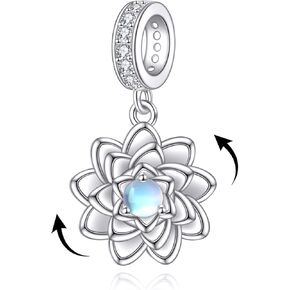 Lotus Flower Charms for Necklace Bracelet 925 Sterling Silver Spinning Relieving Anxiety Charm Yoga Jewelry Gifts for Women