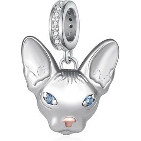 سحر قطة Sphynx للأساور 925 Sterling Silver Silver Cute Hairless Cats Hairms Sphynx Cat Gifts for Women