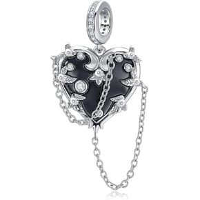 MONGAS Witch Heart Charm Sterling Silver Heart Charm Witch Charms for Bracelet Jewelry for Women
