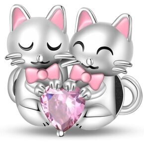 Jewelry Cartoon Animals Mom Family Herat Charms for Women's Bracelets&Necklaces in 925 Sterling Silver with 5A Cubic Zirconia,Mother's Day Birthday Christmas Jewelry Gifts for Womens Mens Friends
