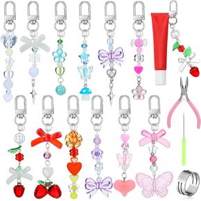 chunful 12 pcs شفة لمعان مفاتيح المفاتيح السائبة شفة الشفاه مفاتيح المفاتيح مع الفراولة رائعة الفراورة القوس زهرة الحب حبات النجمة قلادة المجوهر