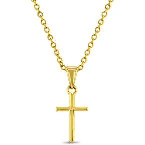 925 Sterling Silver 16" Unisex Small Cross Necklace Pendant for Infants & Toddlers - Petite Polished Cross Shape Jewelry for Little Girls & Boys - Religious Necklaces for Children's Daily Accessory