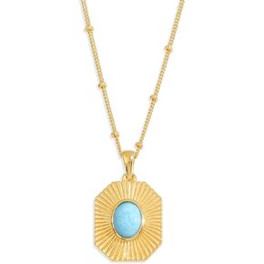 YoTreasure Larimar Signet Necklace Solid 14K Gold Plated Over 925 Sterling Silver Chain Pendant Jewelry