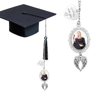 مخصص التخرج التذكاري Cap Cap Class of 2025 Tassel Charms أنا دائما معك ميموريال حفل الكلية هدية DIY سلسلة الصور على غطاء للتخرج (الفضة)