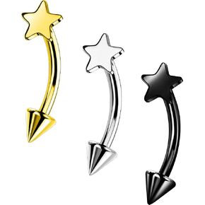 oufer 3pcs مجوهرات شفة Labret Lip العمودية ، الذهب الفضي الأسود من التيتانيوم المجوهرات الحاجب الثقب ، الحديد المنحني 16G ، أقراط Daith Rook Helix ، حلقات الشفاه الحاجب للنساء القلوب/النجوم/القمر