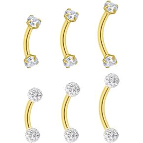 Internally Threaded Eyebrow Piercing Jewelry 16G 6mm 8mm 10mm Surgical Steel Gold Vertical Labret Lip Jewelry Curved Barbell Eyebrow Rings Rook Navel Small Belly Button Ring for Women Men