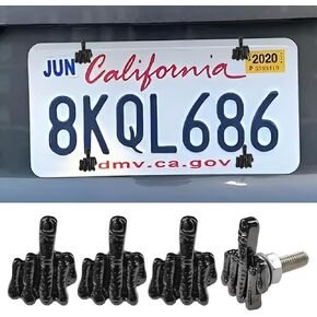 4PCS Car License Plate Screws, Stainless Steel Finger Shape Bolts, Car Tag Frame, Windshield Trim Screws Replacement Kit, License Plate Fasteners Bolts for Most Motorcycles, Car, Truck (Black)