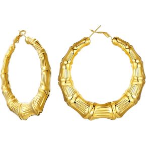 U7 Bamboo Earrings for Women 18K Gold Plated/Stainless Steel/Personalized Black Statement Extra Large Hoop Earrings 80s 90s Custom Name Huggie Earrings for Party Fashion Jewlery