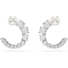 Swarovski Matrix Hoop Earrings, Crystal Pearl, Round Cut, Clear, Rhodium Finished