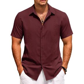 COOFANDY Cuban Guayabera Shirts for Men Short Sleeve Casual Button Down Shirts Summer Vacation Shirts