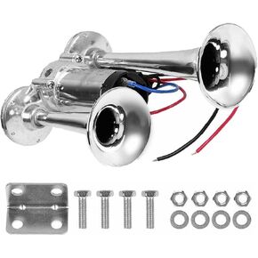 150DB Air Train Horn kit for Car, 12V Super Loud Car Air Horn Kit with Compressor, Truck Horn Chrome Zinc Dual Trumpet with Compressor for Any 12V Vehicles
