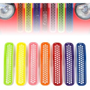 Set of 7 Front Grille Mesh Inserts ABS Grille Mesh Covers Trim Kit Compatible for Jeep Wrangler TJ & Unlimited 1997-2006 (Black)