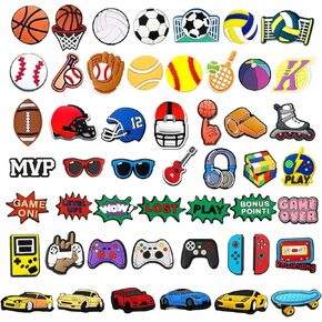 50Pcs Shoe Charms for Boys, No-random 50 Styles Decoration Charms for Shoes Bracelet Clog Sandals, Basketball Soccer Game Sports Charm for Kids Adults Teens Party Favors Gifts