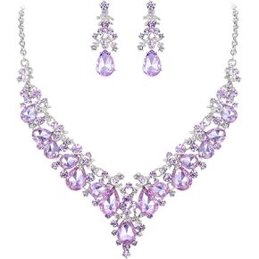 EVER FAITH Women's Crystal Elegant Bridal Floral Cluster Teardrop Statement Necklace Earrings Set